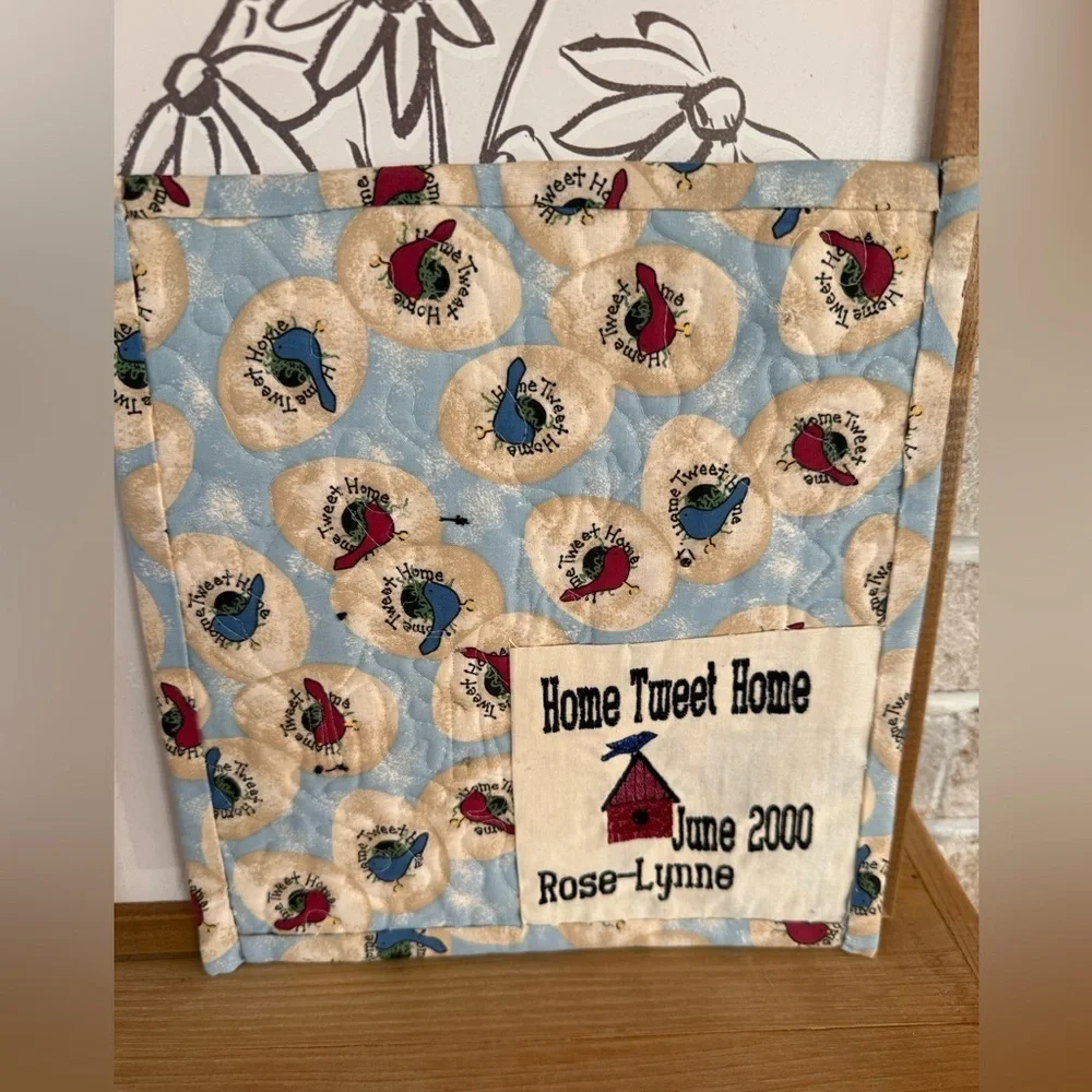 Homemade “Home Tweet Home” beaded quilted art square